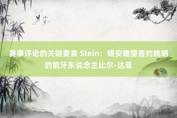 赛事评论的关键要素 Stein：锡安瞻望签约姚明的前牙东说念主比尔-达菲