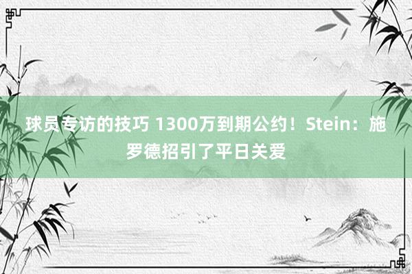 球员专访的技巧 1300万到期公约！Stein：施罗德招引了平日关爱