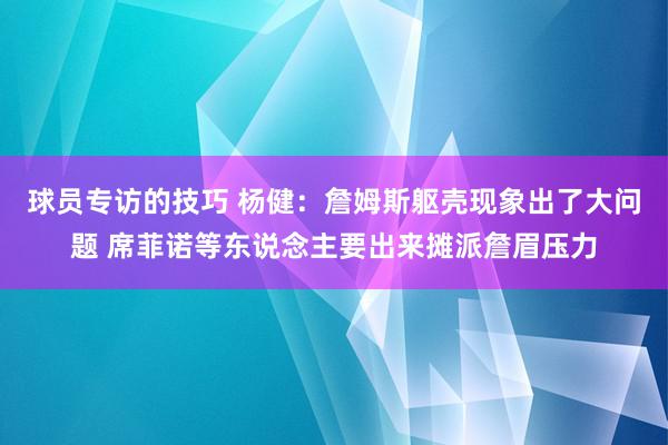 球员专访的技巧 杨健：詹姆斯躯壳现象出了大问题 席菲诺等东说念主要出来摊派詹眉压力